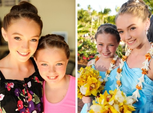 Two flower girls getting ready